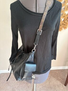 Designer-Inspired Black Leather Crossbody Bag with Monogram Strap